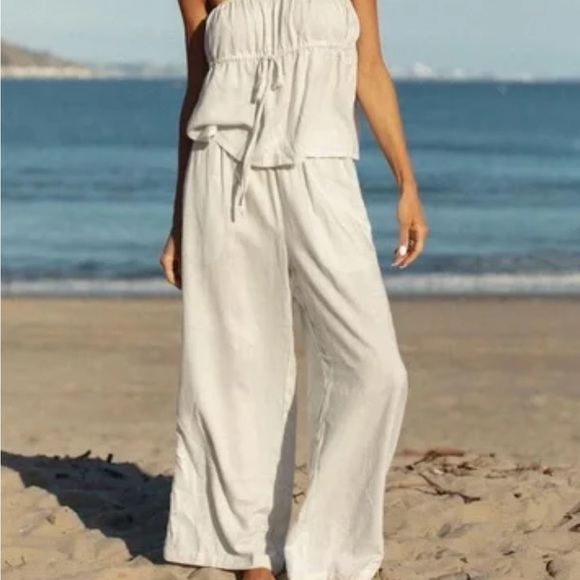 Solai The Label To The Beach Gray Striped Woven Pant - Picture 1 of 10